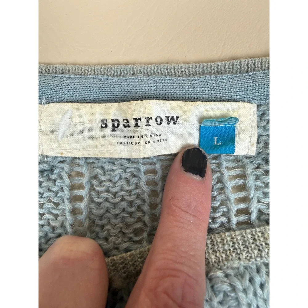 Sparrow L Sweater Blue Ombre Wool Mohair Alpaca Cable Knit Anthropologie